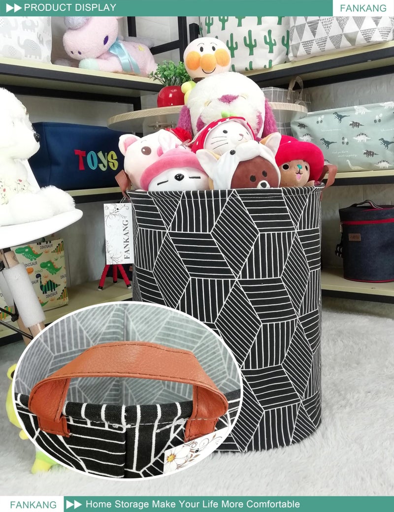 FANKANG Storage Basket, Nursery Hamper Canvas Laundry Basket Foldable with Waterproof PE Coating Large Storage Baskets for Kids Boys and Girls, Office, Bedroom, Clothes,Toysï¼ˆBlack Magic cubeï¼‰ - Image 5